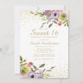 Invitation Rose Jaune Parties scintillant or Floral Douce 16 (Devant)