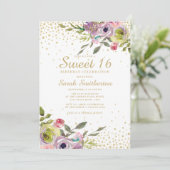Invitation Rose Jaune Parties scintillant or Floral Douce 16 (Debout devant)