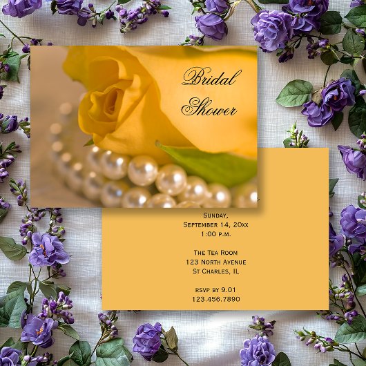 Invitation Rose jaune perles blanches de nuptiale