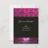 Invitation ROSE JAUNE PURPLE BLACK DAMASK MONOGRAM fuchsia (Dos)