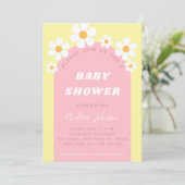 Invitation Rose Jaune Retro Boho Arch Daisy Baby shower migno (Debout devant)