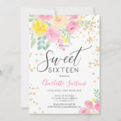 Invitation Rose jaune roses floral or script doux 16 (Devant)