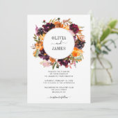 Invitation Rose jaune violet Bourgogne Floral Mariage d'autom (Debout devant)