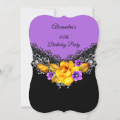 Invitation Rose jaune violet fête d'anniversaire Black Floral (Devant)