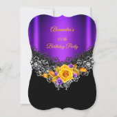 Invitation Rose jaune violet fête d'anniversaire Black Silver (Devant)