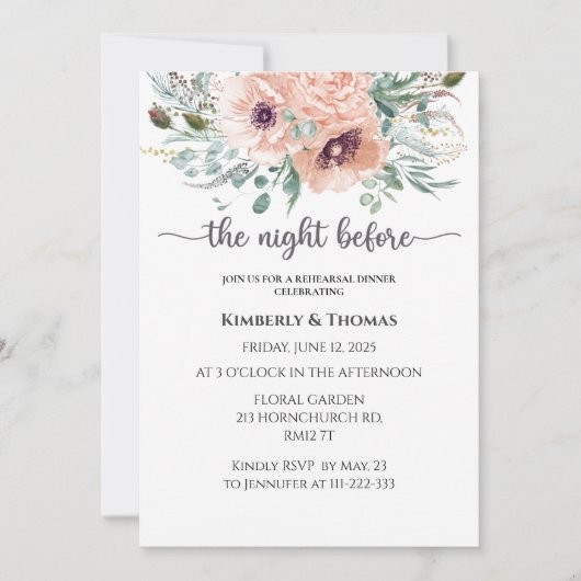 Invitation Rose la nuit avant le dîner de répétition invitati (Devant)