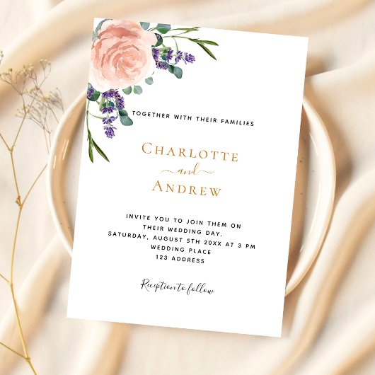 Invitation Rose lavande fleurie verdure luxe mariage