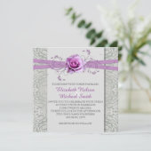 Invitation Rose Lavender Grey Silver Mariage damassé Invitati (Debout devant)
