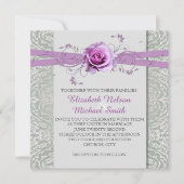 Invitation Rose Lavender Grey Silver Mariage damassé Invitati (Devant)