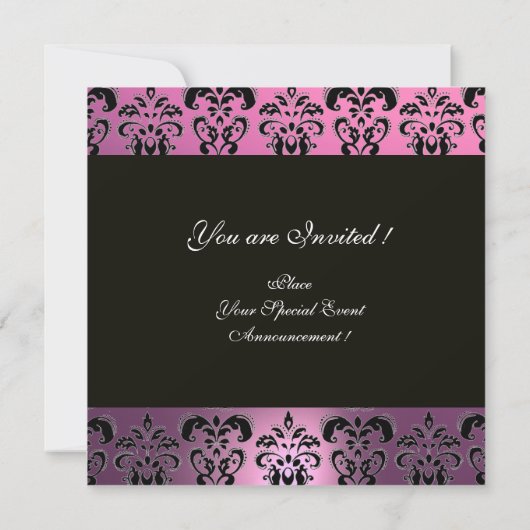 Invitation ROSE LAVENDER NOIR, PURPLE DAMASK MONOGRAM, blanc (Dos)