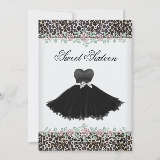Invitation Rose léopard Sweet sixteen fête d'anniversaire (Devant)