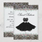 Invitation Rose léopard Sweet sixteen fête d'anniversaire (Devant / Derrière)