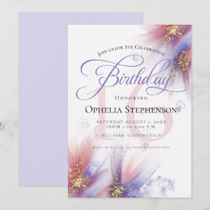 Invitation Rose lilas pastel Abstrait Floral Anniversaire 