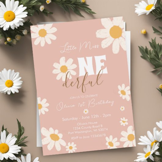 Invitation Rose Little Miss ONEderful Daisy Flowers Anniversa