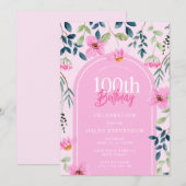 Invitation Rose Lush Botanical Floral Girly 100e anniversaire (Devant / Derrière)