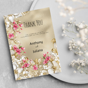 Invitation Rose luxueux remerciement floral or blanc romantiq