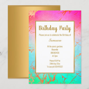 INVITATION ROSE MARBRE CLAIR OR TOUTE OCCASION ANNIVERSAIRE