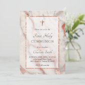 Invitation rose marbre d'or arrière - plan Première communion (Debout devant)