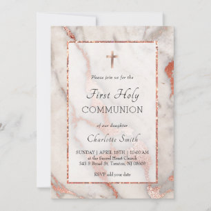 Invitation rose marbre d'or arrière - plan Première communion