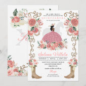 Invitation Rose Mariachi Charro Princesse Quinceañera occiden (Devant / Derrière)