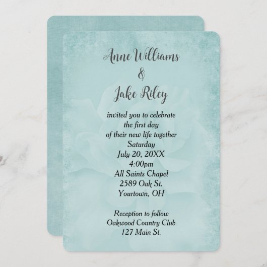 Invitation Rose Mariage Aqua (Devant / Derrière)