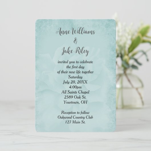 Invitation Rose Mariage Aqua (Debout devant)
