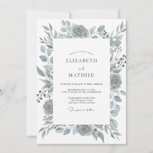 Invitation Rose Mariage Ardoise Acier