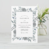 Invitation Rose Mariage Ardoise Acier (Debout devant)