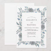 Invitation Rose Mariage Ardoise Acier (Devant / Derrière)