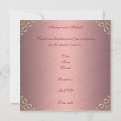 Invitation Rose mariage avec coeurs dorés (Dos)
