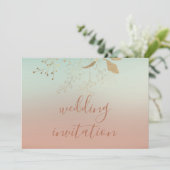 Invitation Rose mariage Blue Gold Ombre Pastel (Debout devant)