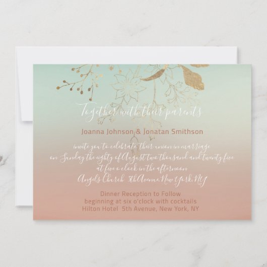 Invitation Rose mariage Blue Gold Ombre Pastel (Dos)