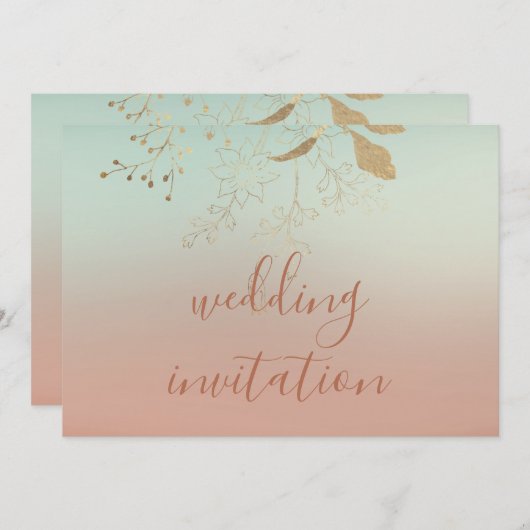 Invitation Rose mariage Blue Gold Ombre Pastel (Devant / Derrière)