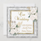 Invitation Rose mariage Champagne Gold Silver Damask (Devant)