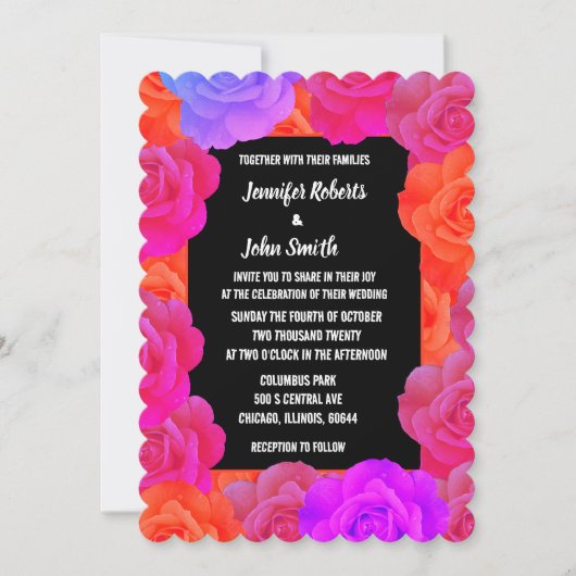 Invitation Rose Mariage Code QR Orange Floral Violet Rose (Devant)