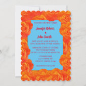 Invitation Rose Mariage de code QR couleur bleu orange brûlé (Devant)