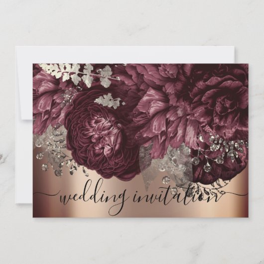 Invitation Rose Mariage de naissance Burgundy Marsala Floral (Devant)