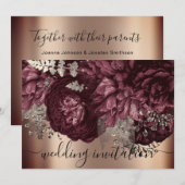 Invitation Rose Mariage de naissance Burgundy Marsala Floral (Devant / Derrière)