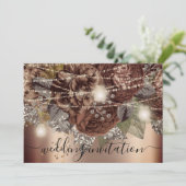 Invitation Rose Mariage de naissance Gold Brown Roses lumière (Debout devant)