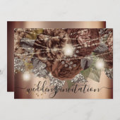 Invitation Rose Mariage de naissance Gold Brown Roses lumière (Devant / Derrière)