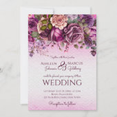 Invitation Rose mariage de prune rose violet modèle (Devant)