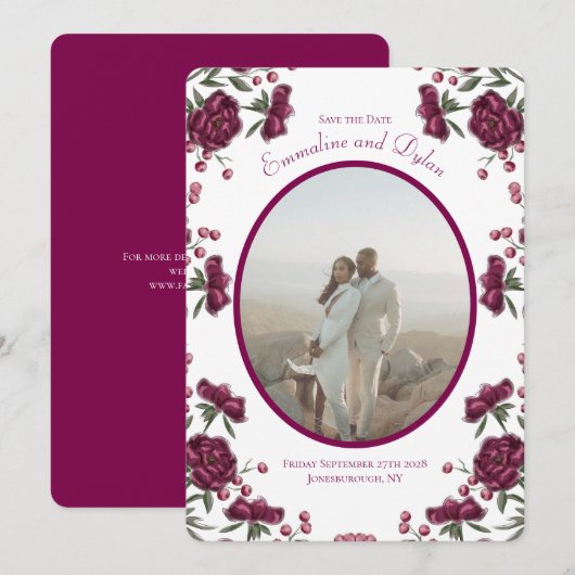 Invitation Rose Mariage Épargne la Date (Devant / Derrière)