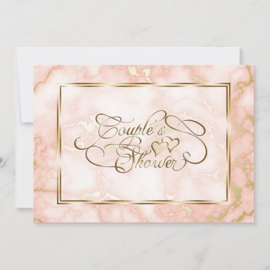 Invitation Rose mariage et marbre d'or (Devant)