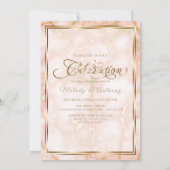 Invitation Rose mariage et marbre d'or (Dos)