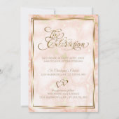 Invitation Rose mariage et marbre d'or (Dos)