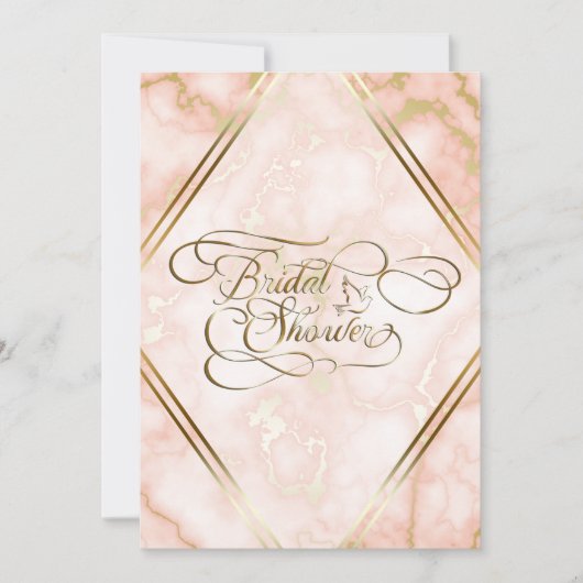 Invitation Rose mariage et marbre d'or (Devant)