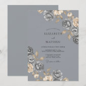 Invitation Rose Mariage Gris Acier (Devant / Derrière)