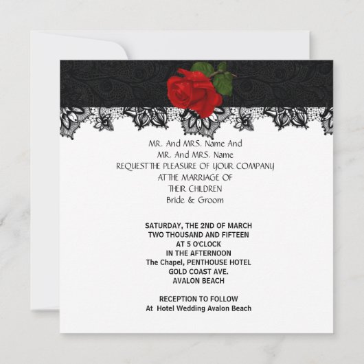 Invitation Rose mariage noir blanc Tuxedo profond rouge (Dos)