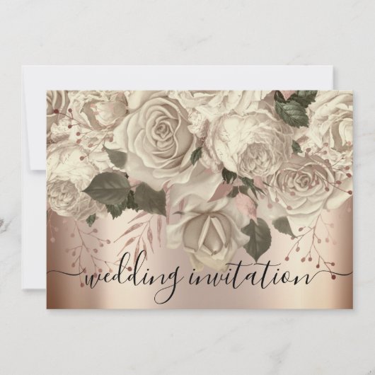 Invitation Rose Mariage nuptial Ivory Roses Wreath Sepia (Devant)