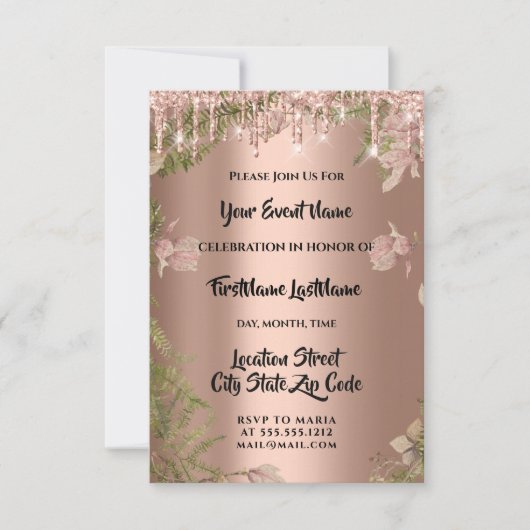 Invitation Rose Mariage nuptiale Wreath Woodland Fern (Devant)